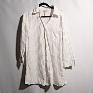 Bed Head White Pinstriped Pajama Top Long Sleeve Cotton USA Made Classic M Bride